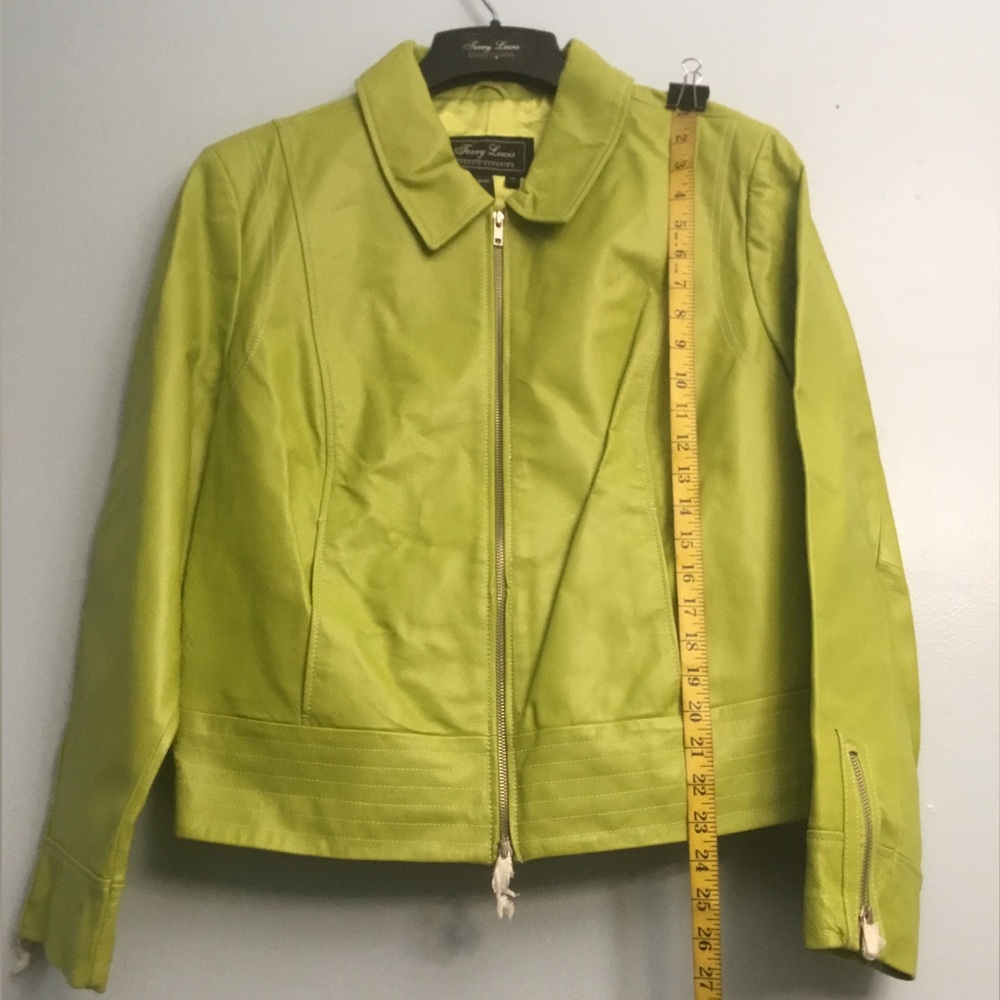TERRY LEWIS Green Leather Cropped Jacket with Zipper - Picture 6 of 16
